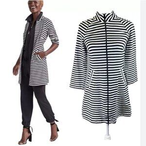 NWOT Cabi Byline Jacket Long Zip Black and White Stripe M